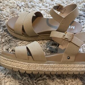 MIA Tan Double-Strap Ankle Buckle Sandals